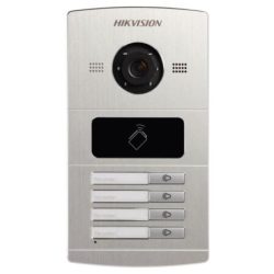 DS-KV8402-IM - Estación de videoportero IP de exterior con cuatro pulsadores de llamada y lector de tarjetas Mifare