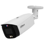 IPC-HFW3849T1-AS-PV-0280B-S5 - Cámara IP bullet 8 MP Full-Color con disuasión activa, lente fija 2.8 mm, iluminación dual (IR + luz cálida), analítica WizSense, protección IP67